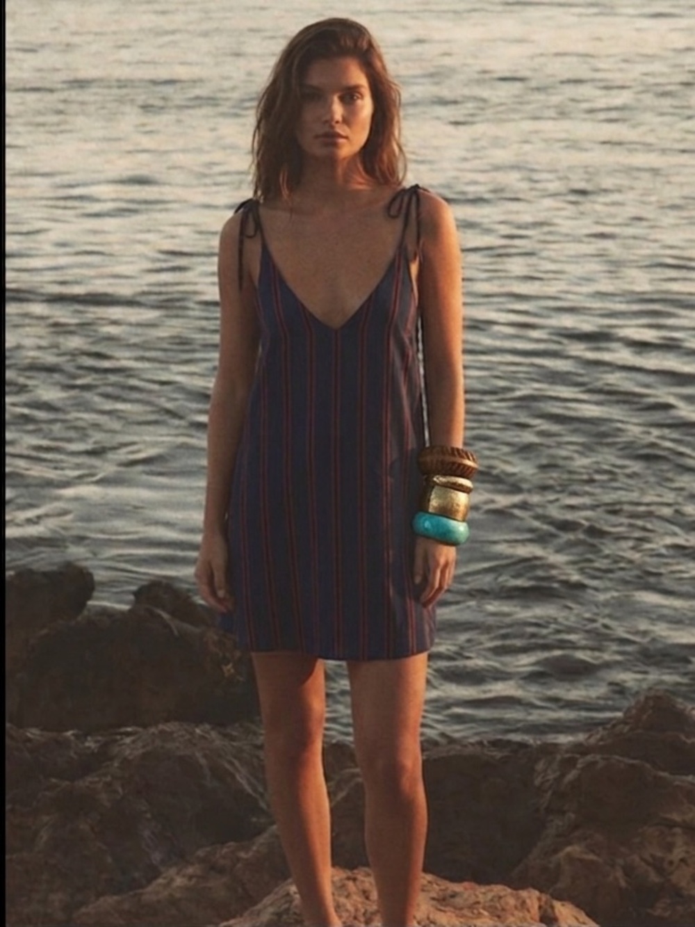 Striped Blue V-Neck Mini Dress